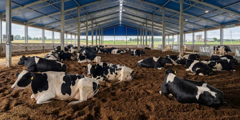 DESTROYER stirring bedding to full 80 cm depth – preventing the anaerobic deep zone that causes odor, wet surface, and pathogen survival