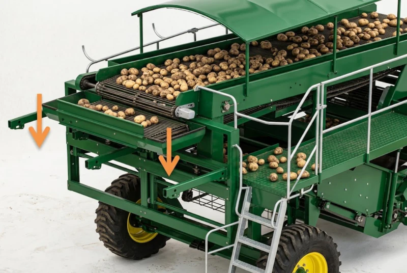 CWB-2L Elevator Potato Harvester loading clean potatoes directly into trailer – zero manual picking, one operator, field-to-trailer in a single pass