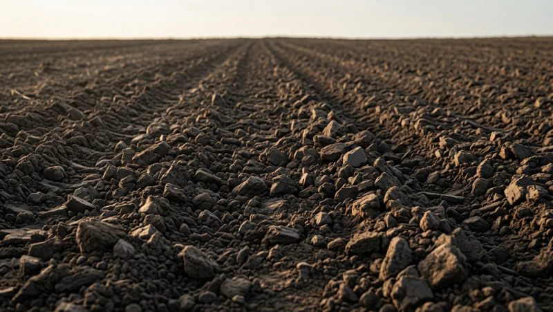 Farmland renovated by a tractor stone crusher ready for high-yield cultivation