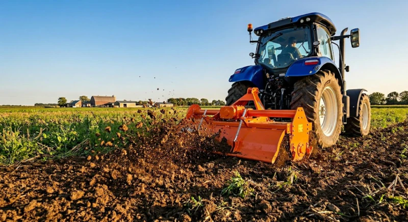 PSW-3200 Rotavator creating a fine stone-free seedbed – rear roller finishing a level surface ready for drilling