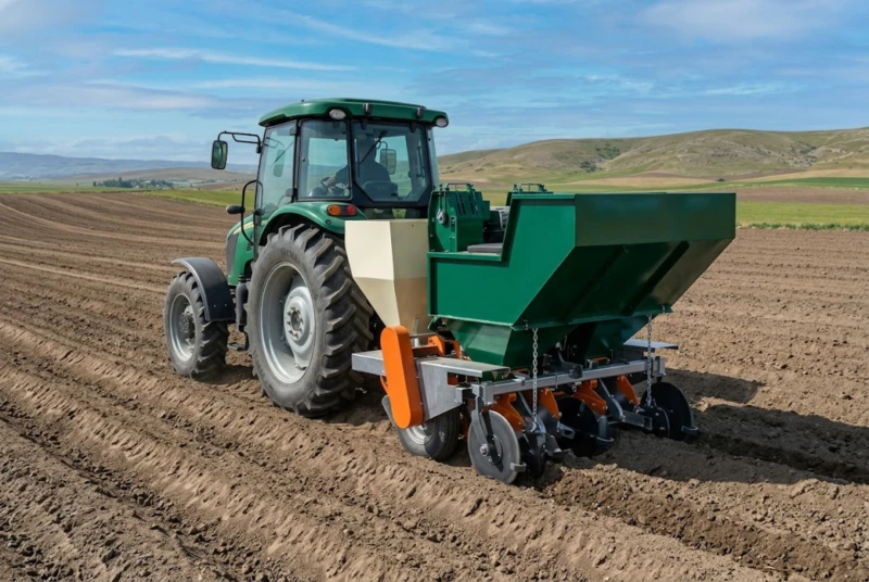 Mechanized potato planting with precision spacing and depth control – delivering 15 to 30 percent higher yields than manual planting methods