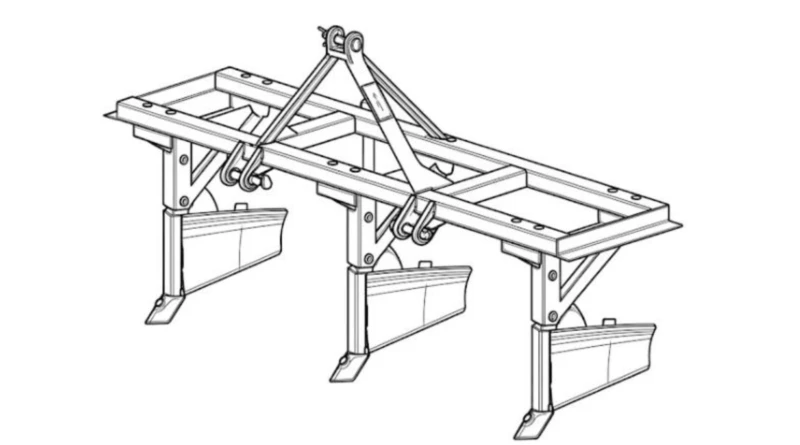 R-380 Potato Furrower Structure: Ridging Bodies, Adjustable Frame & Share Points R-380 Potato Furrower structure – three ridging bodies with hardened share points, adjustable spacing frame, and Cat 2 three-point hitch mounting