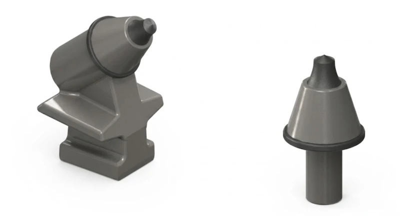 THOR ST Stabilizer Rotor: 92 Tungsten Carbide Cutting Tools THOR ST Stabilizer rotor detail – 92 tungsten carbide cutting tools in spiral arrangement on heavy-duty mixing drum for soil pulverization