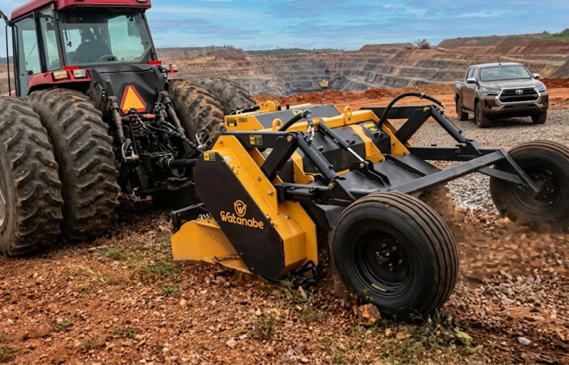 THOR 3.0 Stone Crusher in operation – crushing large stones across a 3.0 m working width on agricultural land with crushed aggregate integrating into soil